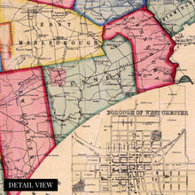Load image into Gallery viewer, Digitally Restored and Enhanced 1856 Chester County Pennsylvania Map - Chester County PA Map Wall Art - Also Includes Inset of Borough of West Chester PA Showing Property Tracts and Owner Names

