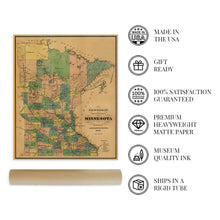 Load image into Gallery viewer, Digitally Restored and Enhanced 1874 Minnesota Map Poster - Township and Railroad Vintage Map of Minnesota - Wall Map of Minnesota Wall Art - Vintage Minnesota Map Poster - Minnesota Wall Decor
