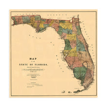 Load image into Gallery viewer, Digitally Restored and Enhanced 1856 Florida State Wall Map - Vintage Map Wall Art - Vintage Florida Map Poster Showing Cities, Towns, Roads, Trails and Railroad Lines - Vintage Florida Poster

