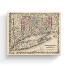Cargar imagen en el visor de la galería, Digitally Restored and Enhanced 1859 Connecticut Map Canvas - Canvas Wrap Vintage Connecticut Wall Art - Old Connecticut State Map - Wall Map of Connecticut Poster - Restored Connecticut Map Art
