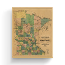 Load image into Gallery viewer, Digitally Restored and Enhanced 1874 Minnesota Map Canvas Art - Canvas Wrap Vintage Wall Map of Minnesota Poster - Historic Township &amp; Railroad Map of Minnesota Map Wall Art Poster
