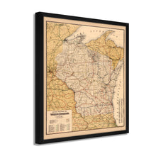 Load image into Gallery viewer, Digitally Restored and Enhanced 1900 Wisconsin Map Poster - Framed Vintage Wisconsin Wall Art - Old Railroad Map of Wisconsin Poster
