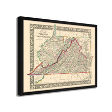 Cargar imagen en el visor de la galería, Digitally Restored and Enhanced 1863 Virginia  &amp; West Virginia Map - Framed Vintage Virginia Wall Map - Old West Virginia Wall Art

