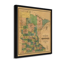 Load image into Gallery viewer, Digitally Restored and Enhanced 1874 Minnesota Map - Framed Vintage Minnesota Map - Old Minnesota State Map - Restored Township &amp; Railroad Wall Map of Minnesota Wall Art Poster
