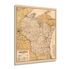 Cargar imagen en el visor de la galería, Digitally Restored and Enhanced 1900 Wisconsin Map Poster - Vintage Wisconsin Map Wall Art - Old Wisconsin State Map - Historic Wisconsin Wall Map Poster - Railroad Map of Wisconsin
