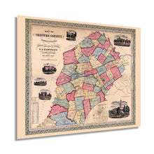 Load image into Gallery viewer, Digitally Restored and Enhanced 1856 Chester County Pennsylvania Map - Chester County PA Map Wall Art - Also Includes Inset of Borough of West Chester PA Showing Property Tracts and Owner Names
