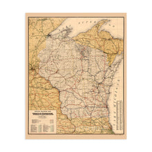 Load image into Gallery viewer, Digitally Restored and Enhanced 1900 Wisconsin Map Poster - Vintage Wisconsin Map Wall Art - Old Wisconsin State Map - Historic Wisconsin Wall Map Poster - Railroad Map of Wisconsin
