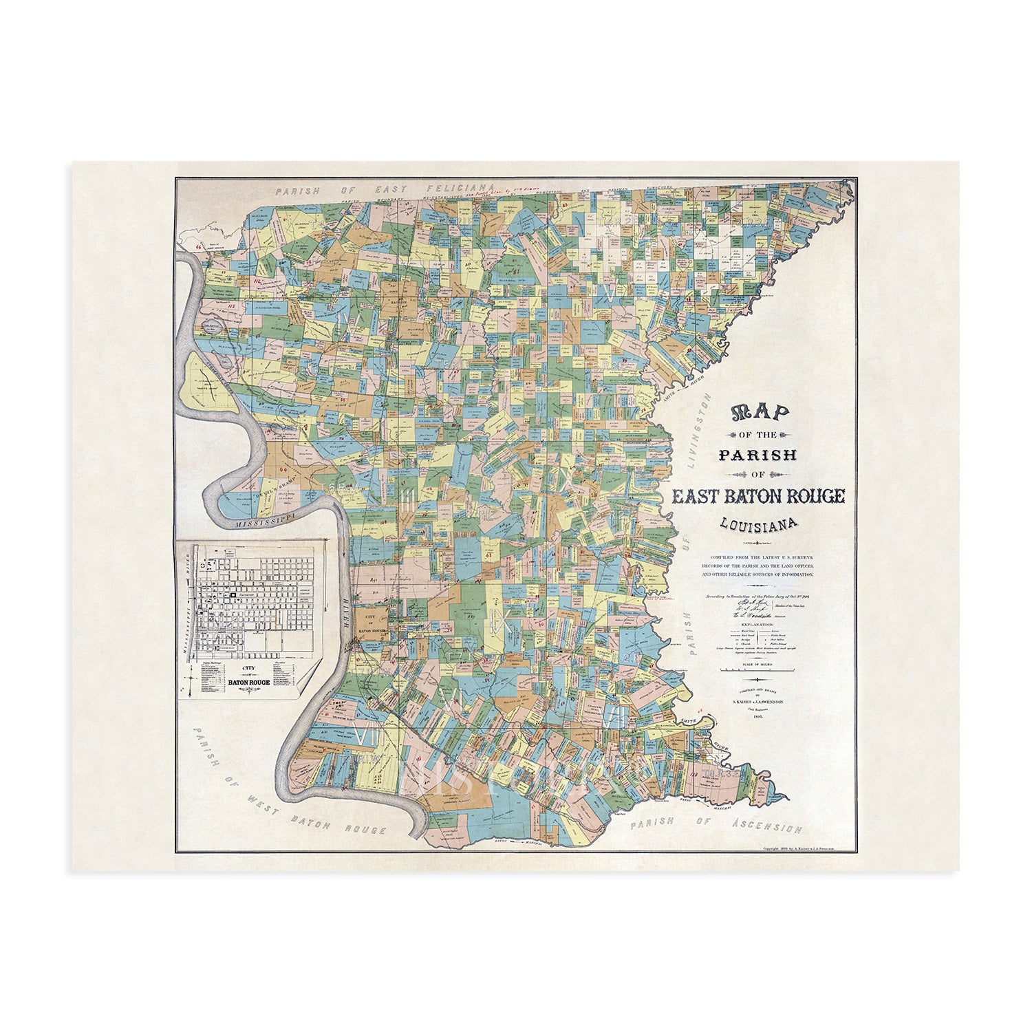 1895 Map of the Parish of East Baton Rouge Louisiana Wall Art Print –  Historic Prints