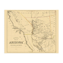 Load image into Gallery viewer, Digitally Restored and Enhanced 1865 Arizona Map Poster - Vintage Arizona Map - Old Map of Arizona Wall Art - Historic Arizona Map - Hartley&#39;s Arizona State Map from Official Documents
