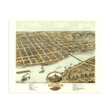 Load image into Gallery viewer, Digitally Restored and Enhanced 1869 Moline Illinois Map Poster - Moline Rock Island County Illinois Poster - Old Bird&#39;s Eye View Map of Moline Wall Art
