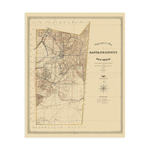 Load image into Gallery viewer, Digitally Restored and Enhanced 1883 Santa Fe County New Mexico Map - Vintage Santa Fe Wall Art - Old Santa Fe Map Poster - Topographical Map of Santa Fe County NM Showing Landowners Grants
