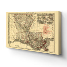 Load image into Gallery viewer, Digitally Restored and Enhanced - 1896 Louisiana Map Canvas Art - Canvas Wrap Vintage Louisiana Map Poster - Restored Louisiana Wall Art Print - Old Louisiana State Map Poster Showing Cities &amp; Towns
