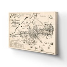 Load image into Gallery viewer, Digitally Restored and Enhanced 1722 Map of Boston Canvas Art - Canvas Wrap Vintage Boston Canvas - Old Boston Map Poster - Restored Boston Canvas - The Town of Boston in New England Wall Art
