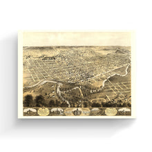 Load image into Gallery viewer, Digitally Restored and Enhanced 1868 Fort Wayne Map Canvas Art - Canvas Wrap Vintage Fort Wayne Map of Indiana - Historic Bird&#39;s Eye View of Fort Wayne Indiana Map Wall Art Poster
