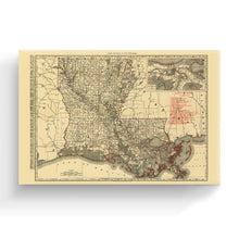 Cargar imagen en el visor de la galería, Digitally Restored and Enhanced - 1896 Louisiana Map Canvas Art - Canvas Wrap Vintage Louisiana Map Poster - Restored Louisiana Wall Art Print - Old Louisiana State Map Poster Showing Cities &amp; Towns
