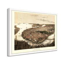 Cargar imagen en el visor de la galería, Digitally Restored and Enhanced 1877 Boston Map Poster - Framed Vintage Boston Poster - Old Map of Boston Wall Art - Bird&#39;s Eye View of Boston Massachusetts Map From The North
