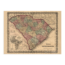 Load image into Gallery viewer, Digitally Restored and Enhanced 1865 Map of South Carolina - South Carolina Vintage Map Wall Art - Old South Carolina Map Showing Cities Towns Roads Railroads Rivers and Forts - SC Map Print
