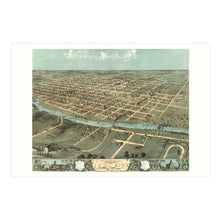 Cargar imagen en el visor de la galería, Digitally Restored and Enhanced 1868 Iowa City Map - Bird&#39;s Eye View History Map of Iowa Poster - Old Iowa City Johnson County Iowa Map Poster Print
