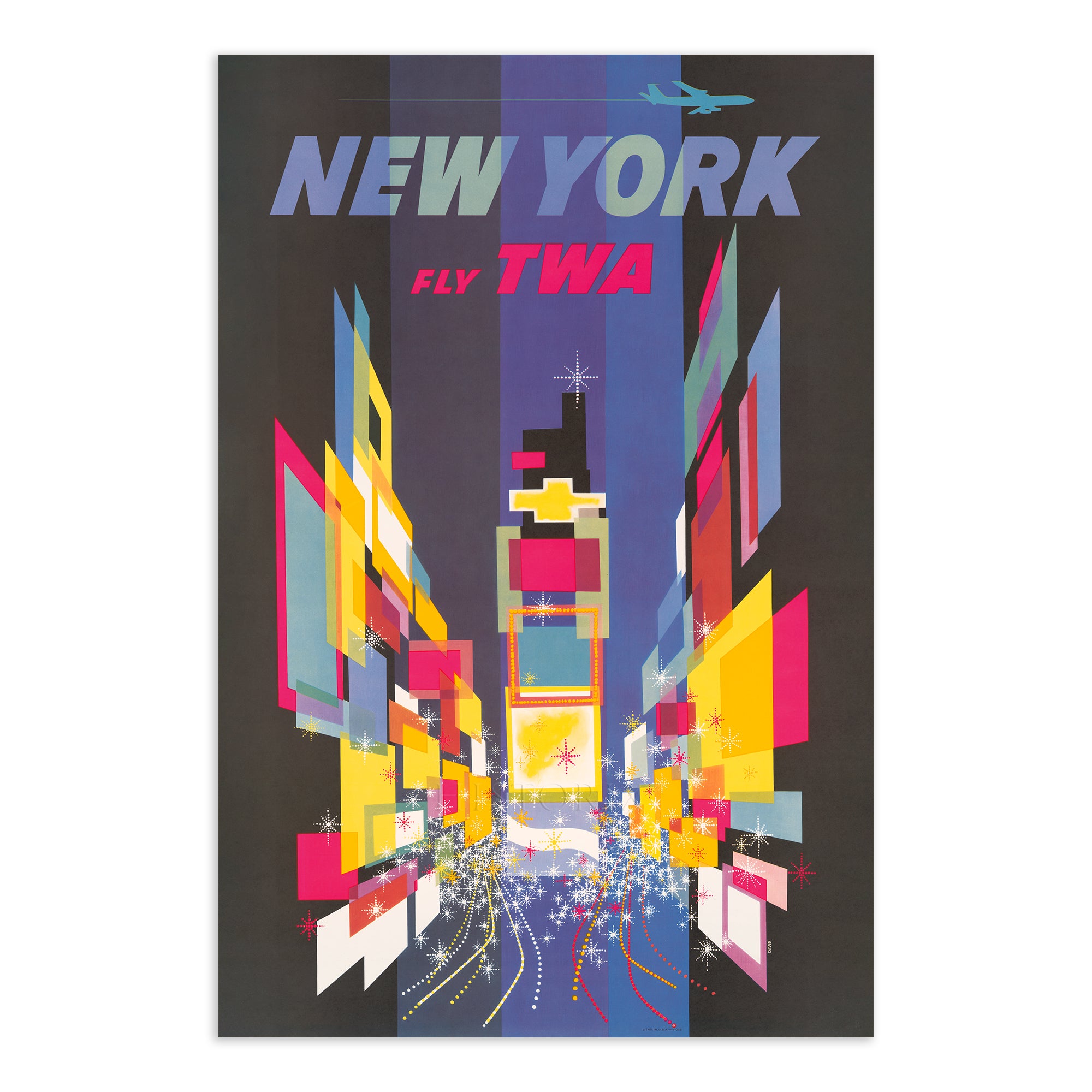 1956 New York Fly TWA Airline Travel Poster Print Wall Art