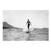Load image into Gallery viewer, Digitally Restored and Enhanced 1929 The Surf Rider Photo Print - Restored Man Riding Wave on Surfboard - Honolulu Hawaii Surfing Poster Wall Art
