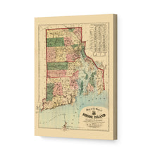 Load image into Gallery viewer, Digitally Restored and Enhanced 1880 Rhode Island State Map Canvas Art - Canvas Wrap Vintage Rhode Island Poster - Old Rhode Island Wall Art - Map of Rhode Island Print &amp; Providence Plantations

