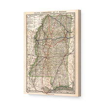 Load image into Gallery viewer, Digitally Restored and Enhanced 1888 Mississippi Map - Canvas Wrap Vintage State Map of Mississippi - Old Mississippi State Map - Railroad Commissioner&#39;s Wall Map of Mississippi Wall Art Poster
