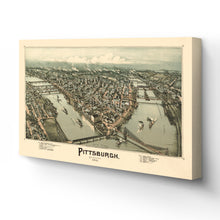 Load image into Gallery viewer, Digitally Restored and Enhanced 1902 Pittsburgh Map Canvas - Canvas Wrap Vintage Pittsburgh Map - Old Pittsburgh Wall Art - Restored Pennsylvania Map - Bird&#39;s Eye View Map of Pittsburgh Pennsylvania
