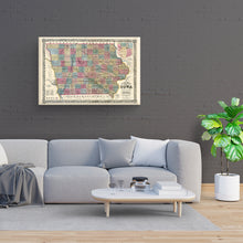 Load image into Gallery viewer, Digitally Restored and Enhanced 1856 Iowa Map Canvas Art - Canvas Wrap Vintage State of Iowa Wall Art - Old Iowa State Map - Restored Iowa Map Poster - Sectional &amp; Geological Map of Iowa Poster
