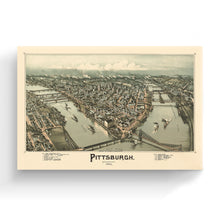 Cargar imagen en el visor de la galería, Digitally Restored and Enhanced 1902 Pittsburgh Map Canvas - Canvas Wrap Vintage Pittsburgh Map - Old Pittsburgh Wall Art - Restored Pennsylvania Map - Bird&#39;s Eye View Map of Pittsburgh Pennsylvania
