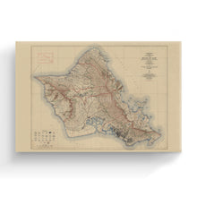 Load image into Gallery viewer, Digitally Restored and Enhanced 1938 Oahu Hawaii Map Canvas - Canvas Wrap Vintage Oahu Wall Art - Old Map of Oahu Hawaii Poster - Historic Topographic Map of Oahu Poster - City &amp; County of Honolulu HI
