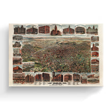 Load image into Gallery viewer, Digitally Restored and Enhanced 1891 Los Angeles - Canvas Wrap Vintage Map of Los Angeles Wall Art - Old Los Angeles Poster - Map of Los Angeles California Showing Population of City &amp; Environs
