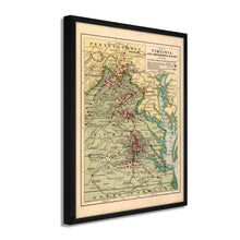 Load image into Gallery viewer, Digitally Restored and Enhanced 1912 Virginia Map Poster - Framed Vintage Virginia State Map - Old Virginia Wall Art - Map of Virginia Poster Showing Location of Battles in Civil War
