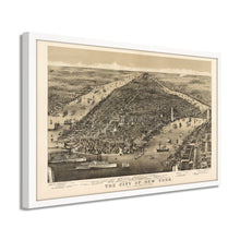 Cargar imagen en el visor de la galería, Digitally Restored and Enhanced 1886 New York City Poster Map - Framed Vintage Map of New York City Wall Art - Restored New York Map - Old Bird&#39;s Eye View of New York Poster
