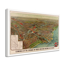 Cargar imagen en el visor de la galería, Digitally Restored and Enhanced 1902 Chicago Map Art - Framed Vintage Chicago Map - Old Poster of Chicago Map Print - Terminals of the Chicago &amp; North Western Railway Map Wall Art
