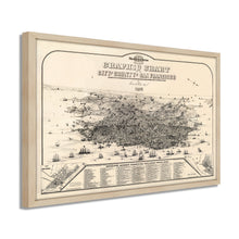 Load image into Gallery viewer, Digitally Restored and Enhanced 1875 San Francisco Map - Framed Vintage San Francisco City Map Poster - Bird&#39;s Eye View Graphic Chart of the City &amp; County of San Francisco Wall Art

