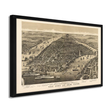 Cargar imagen en el visor de la galería, Digitally Restored and Enhanced 1886 New York City Poster Map - Framed Vintage Map of New York City Wall Art - Restored New York Map - Old Bird&#39;s Eye View of New York Poster
