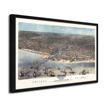 Load image into Gallery viewer, Digitally Restored and Enhanced 1868 Chicago Map Poster - Framed Vintage Chicago Map Wall Art - History Map of Chicago Poster - Chicago Framed Map Aerial View from Schiller Street
