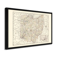 Load image into Gallery viewer, Digitally Restored and Enhanced 1894 Ohio Map Poster - Framed Vintage Ohio State Wall Art - History Map of Ohio State Poster Print
