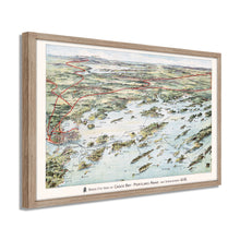 Load image into Gallery viewer, Digitally Restored and Enhanced 1906 Casco Bay Map - Framed Vintage Casco Bay Maine Map - Old Map of Portland Maine - Bird&#39;s Eye View of Casco Bay Portland Maine &amp; Surroundings Wall Art Poster
