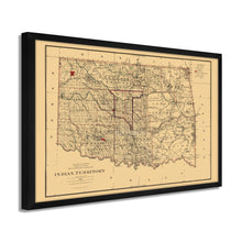 Load image into Gallery viewer, Digitally Restored and Enhanced 1887 Indian Territory Map - Framed Vintage Map of Indian Territory Oklahoma Wall Art - Old Indian Territory Map Compiled from The Official Records
