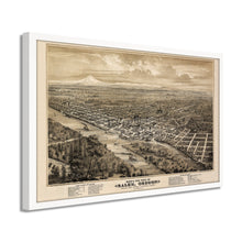 Load image into Gallery viewer, Digitally Restored and Enhanced 1876 Salem Oregon Map - Framed Vintage Oregon Poster Wall Art - Old State of Oregon Map - Bird&#39;s Eye View of Salem Oregon From The West Looking East

