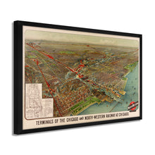 Cargar imagen en el visor de la galería, Digitally Restored and Enhanced 1902 Chicago Map Art - Framed Vintage Chicago Map - Old Poster of Chicago Map Print - Terminals of the Chicago &amp; North Western Railway Map Wall Art
