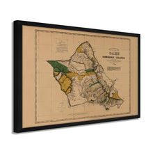 Load image into Gallery viewer, Digitally Restored and Enhanced 1881 Oahu Hawaiian Islands Map - Framed Vintage Oahu Wall Art - Old Hawaiian Map Poster - Restored Map of Oahu Poster - Historic Oahu Hawaii Map
