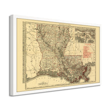 Load image into Gallery viewer, Digitally Restored and Enhanced 1896 Louisiana State Map - Framed Vintage Louisiana Map Poster - Old Louisiana Wall Art - Restored Louisiana State Map Poster Showing Cities &amp; Towns
