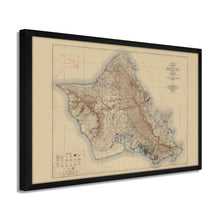 Load image into Gallery viewer, Digitally Restored and Enhanced 1938 Map of Oahu Hawaii - Framed Vintage Oahu Wall Art - Old Oahu Hawaii Map - Topographic Map of Oahu Poster - City &amp; County of Honolulu Hawaii
