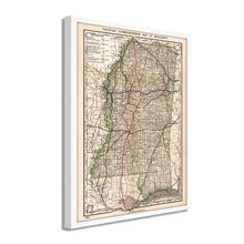 Load image into Gallery viewer, Digitally Restored and Enhanced 1888 Mississippi Map - Framed Vintage Mississippi State Map - Old Mississippi Road Map - Railroad Commissioner&#39;s State Map of Mississippi Wall Art Poster Print
