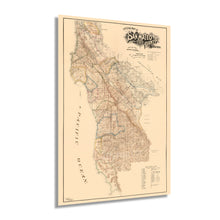 Cargar imagen en el visor de la galería, Digitally Restored and Enhanced 1894 San Mateo County California Map Poster - Vintage Map of San Mateo County Wall Art - Old Map of San Mateo County Showing School Districts and Distances
