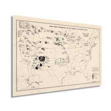 Load image into Gallery viewer, Digitally Restored and Enhanced 1939 Indian Tribes Reservations &amp; Settlements United States Map Poster - Vintage Map of United States Wall Art - History Map of Native American Tribes of USA Map Poster
