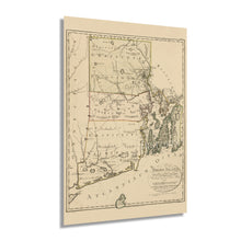 Load image into Gallery viewer, Digitally Restored and Enhanced 1797 Rhode Island Map - Vintage Map of Rhode Island Wall Art Decor - Rhode Island Poster Shows Counties and Subdivisions - Place names in German and/or English
