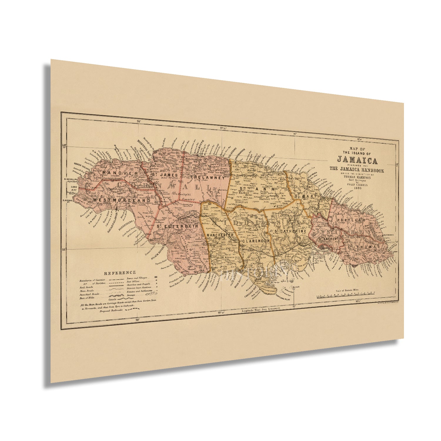 1893 Map of the Island of Jamaica Caribbean Region Wall Art Print